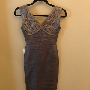 Hervé Léger by Max Azria gunmetal metallic bandage dress